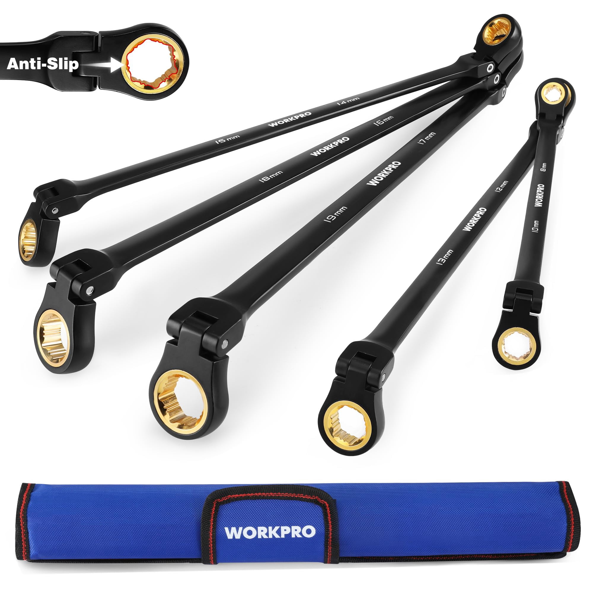 Juego De Llaves Workpro Extralargas Con Cabeza Flexible, 5 Piezas, 8-19 Mm