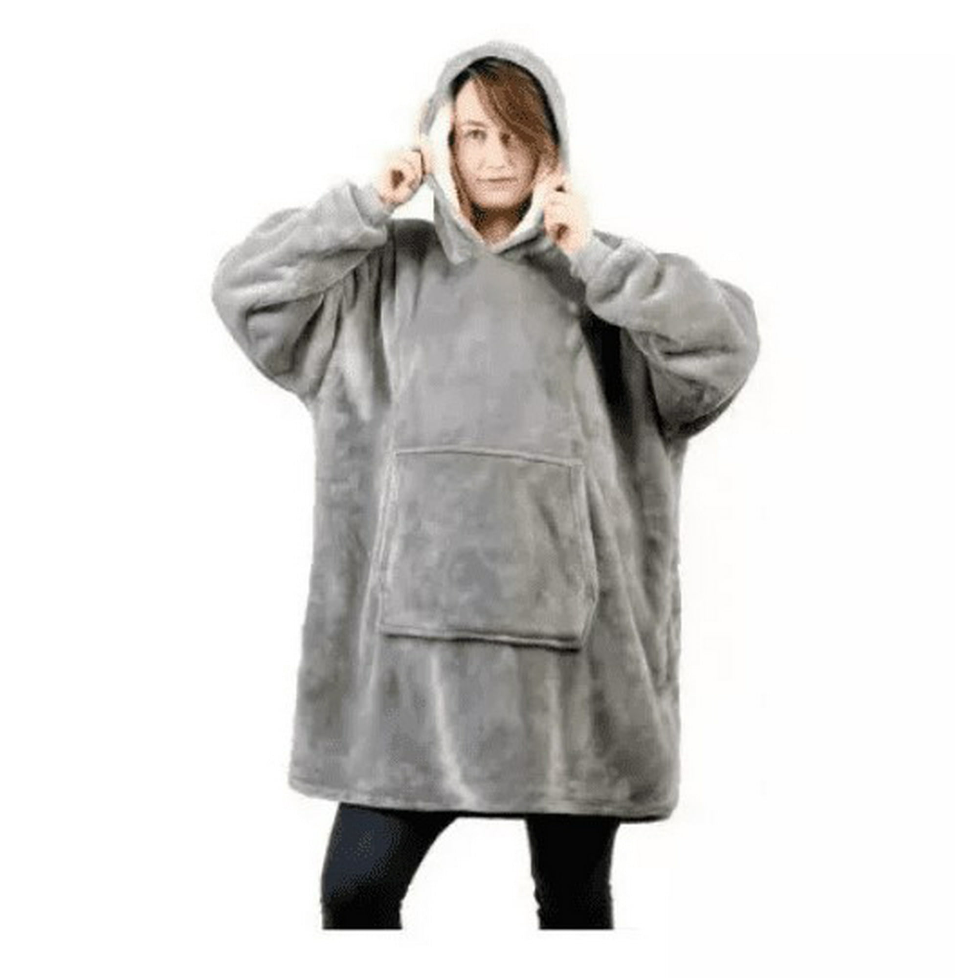 Genérico - Poleron Felpa Con Capucha Manta Polar Bata Frazada Gris