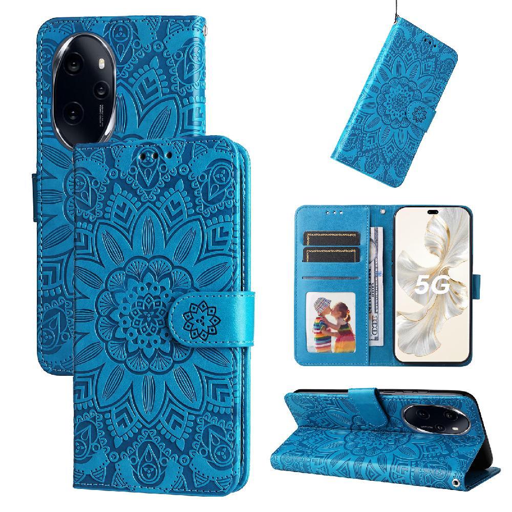 Funda Tipo Cartera Foxdock Para Honor 100 Pro , Diseño Girasol En Relieve, Cuero Pu, Cierre Magnético, Soporte Y Tarjetero