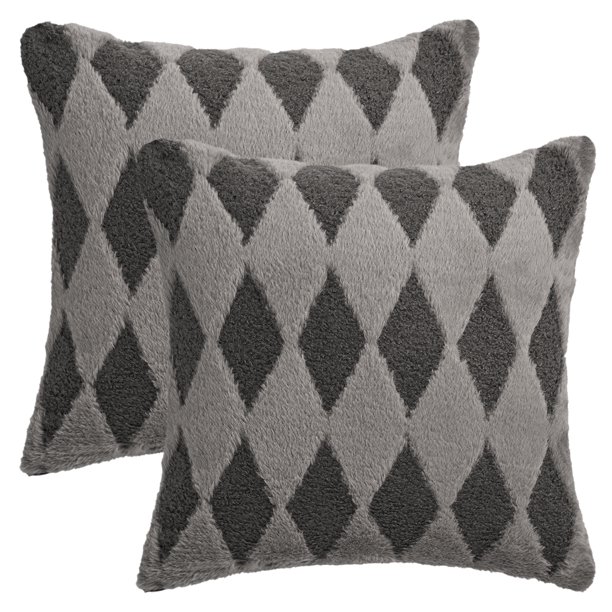 REGALWOVEN Paquete de 2 Fundas de Cojín Geométricas Suaves de Felpa con Patrón de Diamante para Sofá Sala de Estar Sofá Gris Oscuro 16" x 16"