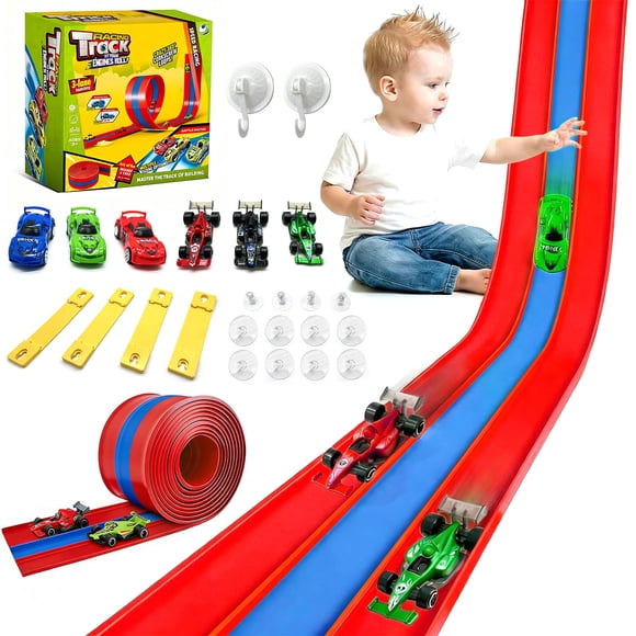 Pista de carreras flexible BlivEclat de 4 autos, 4,9 m, 3 carriles