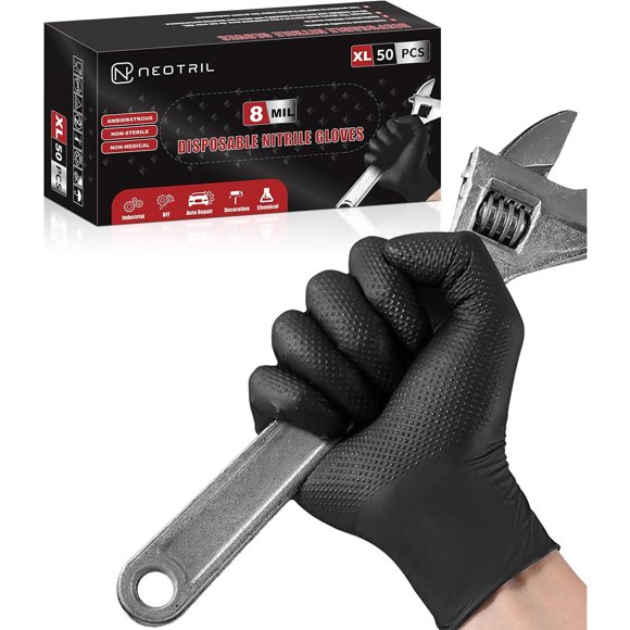 NEOTRIL 8 Mil Heavy Duty Disposable Nitrile Gloves with Diamond Texture