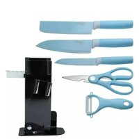 Total Upgrate - Set De 6 Piezas Inoxidables Cuchillos Tijeras Pelador Azul