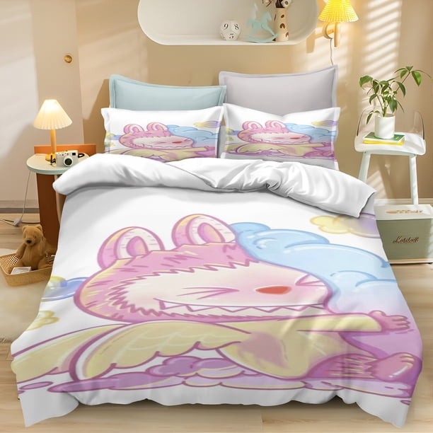 Labubu Cartoon Zimomo Duvet Cover Home Pop Printed Pillowcase Set Adult Bedroom Children Comforter Bedding