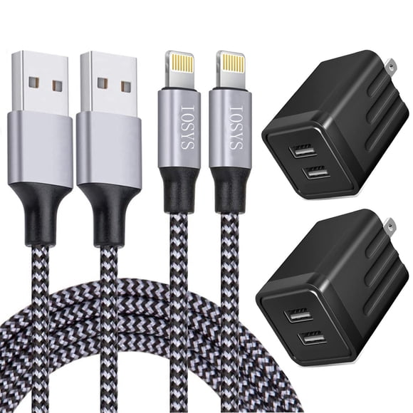 Cargador IOSYS de carga rápida para iPhone, paquete de 2 con cable de 6 pies
