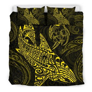 Milsleep - Juego De Funda Nórdica Shark Polynesian - Polynesian Tattoo Yellow