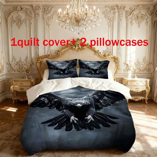 3pcs Eagle Swoops with Spread Wings Themed Printed Bedding Set Duvet Cover and Pillowcases