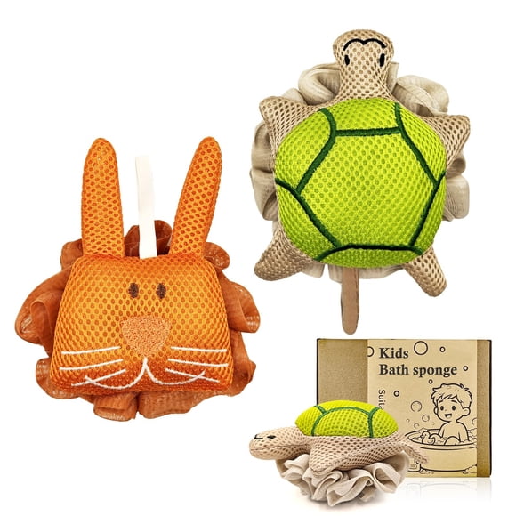 Esponja de Baño Dewlavelle para Niños – Tortuga y Conejito (Pack de 2)