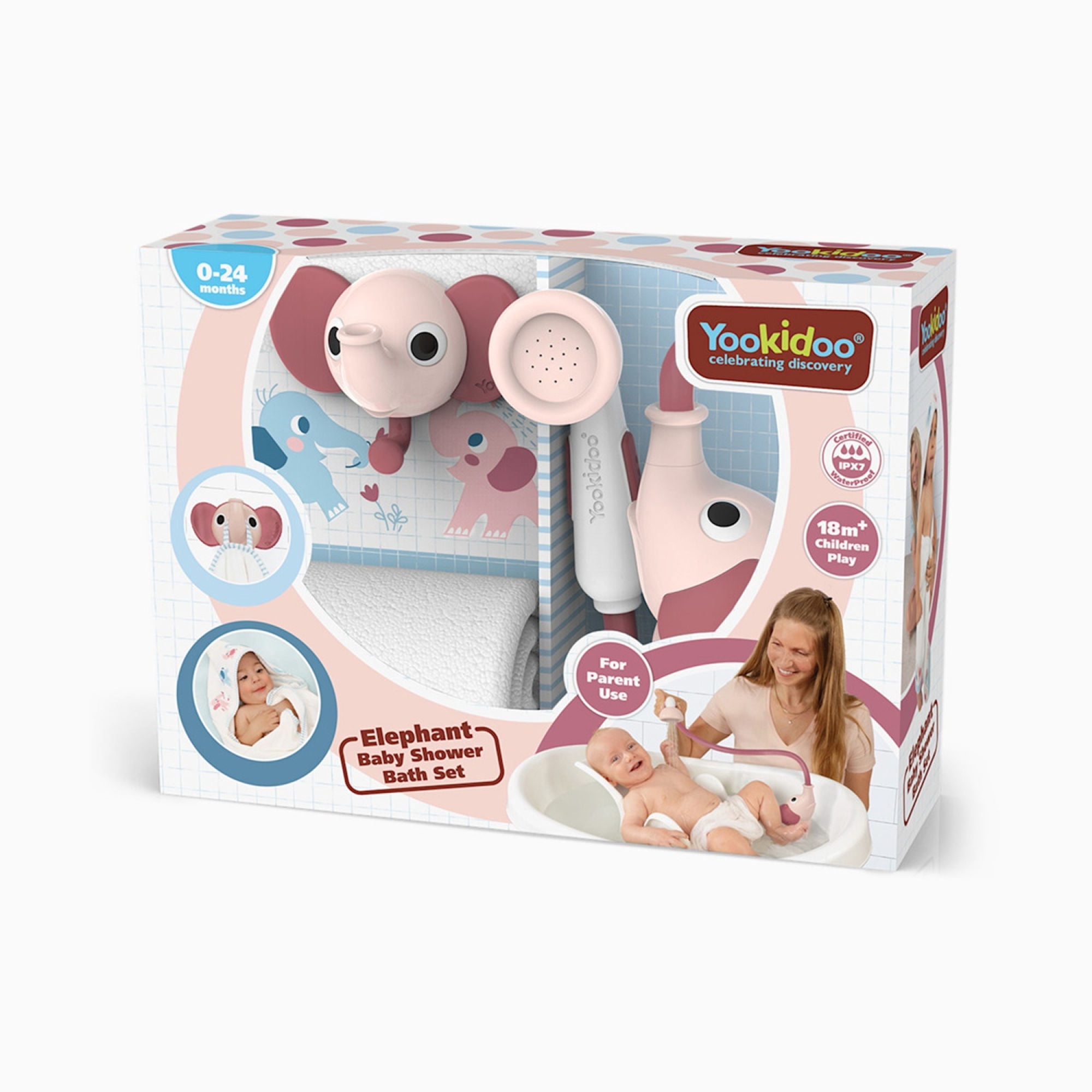 Set De baño Ducha Elefante Y Toalla Rosa