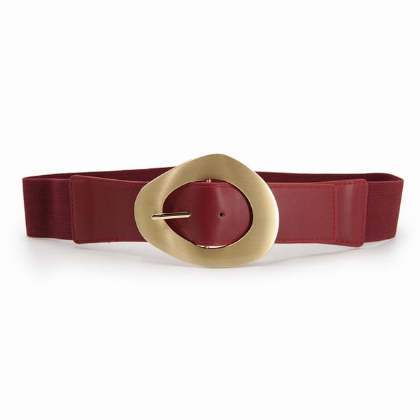 Cinturón Elasticada Faja Con Cuerina Hebilla Dorada Elegante rojo Talla Única