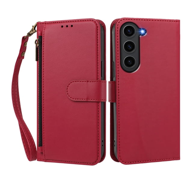 Funda Tipo Billetera para samsung galaxy S23 PLUS con Soporte y Bolsillo con Cierre Rojo