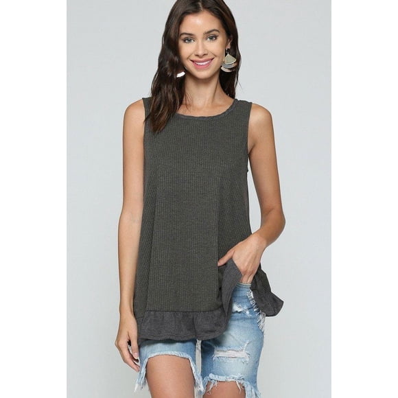 Blusa CCwholesalesclothings Sin Mangas Con Encaje En La Espalda Y Detalle De Volantes Negro