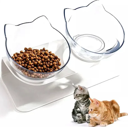 Genérico - Plato Doble Gato Comedero Mascotas Color Blanco