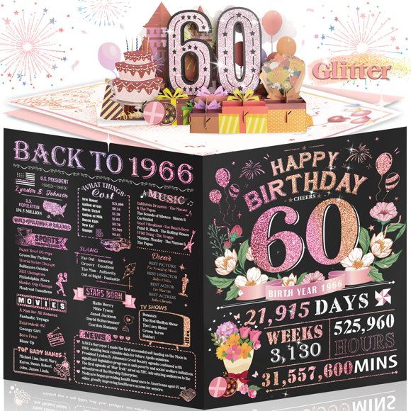 Tarjeta de Cumpleaños Aiunmiol 3D Pop‑Up 60 años Rosa