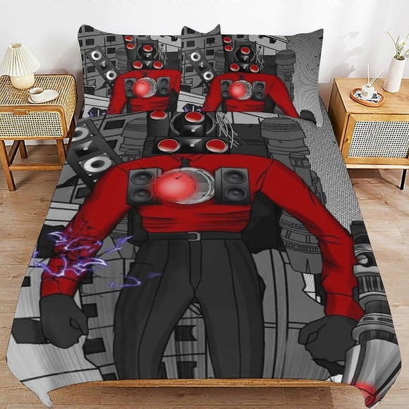 Skibidi Toilet Bedding Set Duvet Cover Comfortable and Lightweight Cartoon Bedding3 Piece (case)