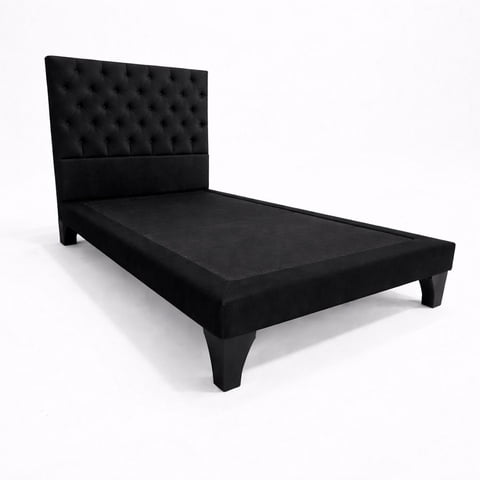 Home V Ele - Cama 1.5 Plaza Premium Capitone Negra En Felpa