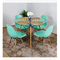 Genérico - Comedor Mesa Vidrio 80Cms + 4 Sillas Eames Replica Color Menta