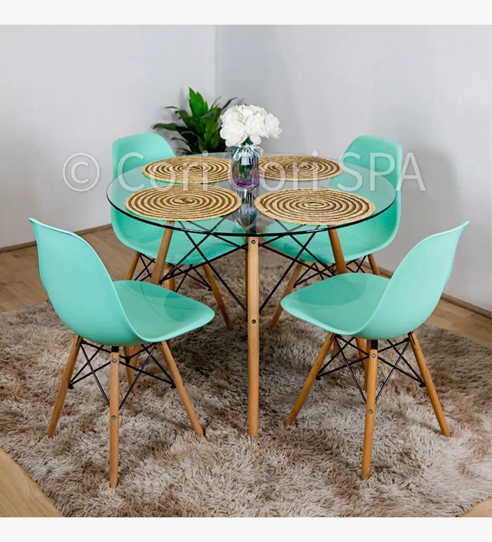 Genérico - Comedor Mesa Vidrio 80Cms + 4 Sillas Eames Replica Color Menta