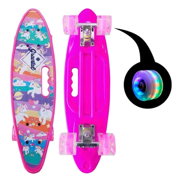 Skate Penny Cruiser Patineta Unicornio Pink Ruedas Led Niños Rosado