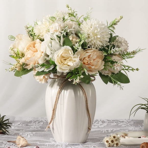 Peonías JARELING de flores artificiales en jarrón con ramo de hortensias