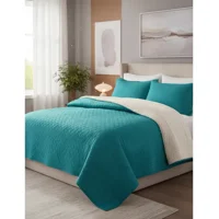 Casadeliacl - Cubrecama Quilt Sherpa 2Pl - Varios Modelos W.M G Turquesa Sólido Moderno Y Minimalista