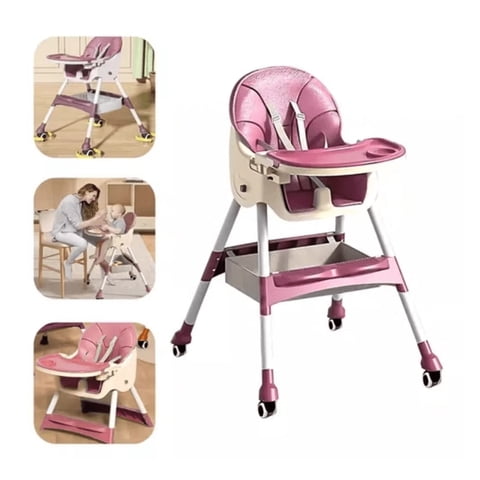 Genérico - Silla De Bebe Para Comer Portatil Con Ruedas Kinder Rosa
