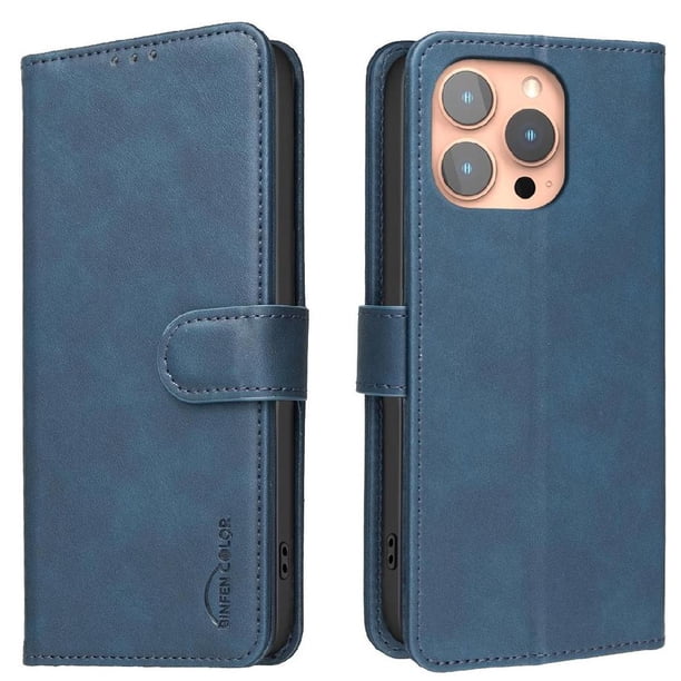 Funda Billetera para iPhone 15 PRO MAX Protección RFID y Soporte Ajustable Azul