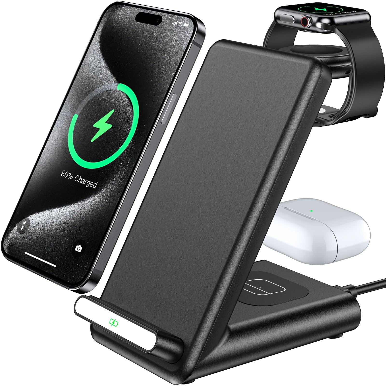 Estación De Carga Inalámbrica Qkxc 3 En 1 Para Apple Watch Iphone