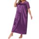 thumbnail image 4 of Camisón de Talla Grande para Mujer de Agnes Orinda, Vestido de Dormir Largo de Satén con Encaje, Escote en V Hueco y Manga Corta, 3X Púrpura, 4 of 6