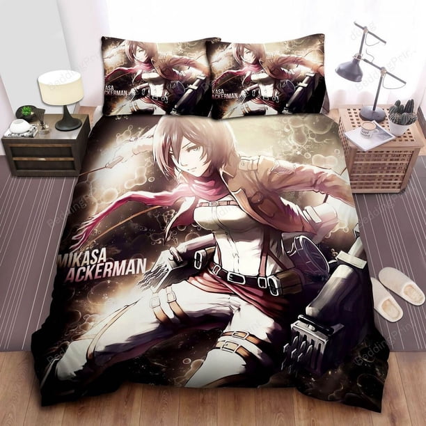 Attack On Titan Mikasa Ackerman Artwork Bed Sheets Duvet Cover Bedding Set3-Piece Bedding Set (1 Duvet Cover + 2 Pillow Shams)