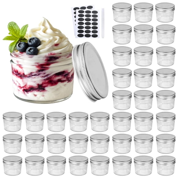 Frascos de vidrio Accguan 120 ml con tapas, juego de 40, plateados
