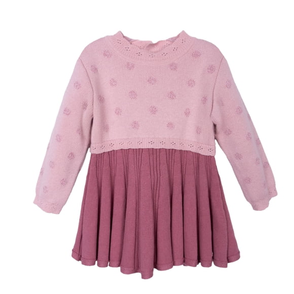 Vestido Bebé Niña Manga Larga Tejido con Faldón Rosado