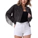 thumbnail image 1 of Chaqueta de Mujer INSPIRE CHIC Recortada de Jean con Flecos, Manga Larga, Dobladillo Deshilachado, Adorno de Borlas, Chaqueta de Denim M Negra, 1 of 6