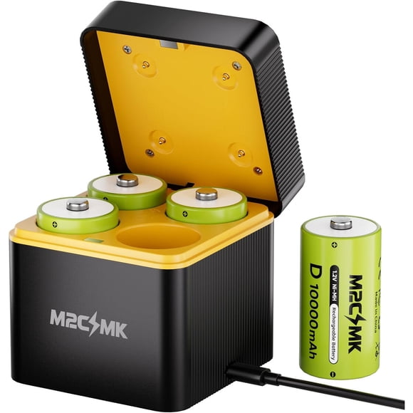 Pila D recargable M2CSMK 10000 mAh NiMH, 4 pack con cargador USB-C