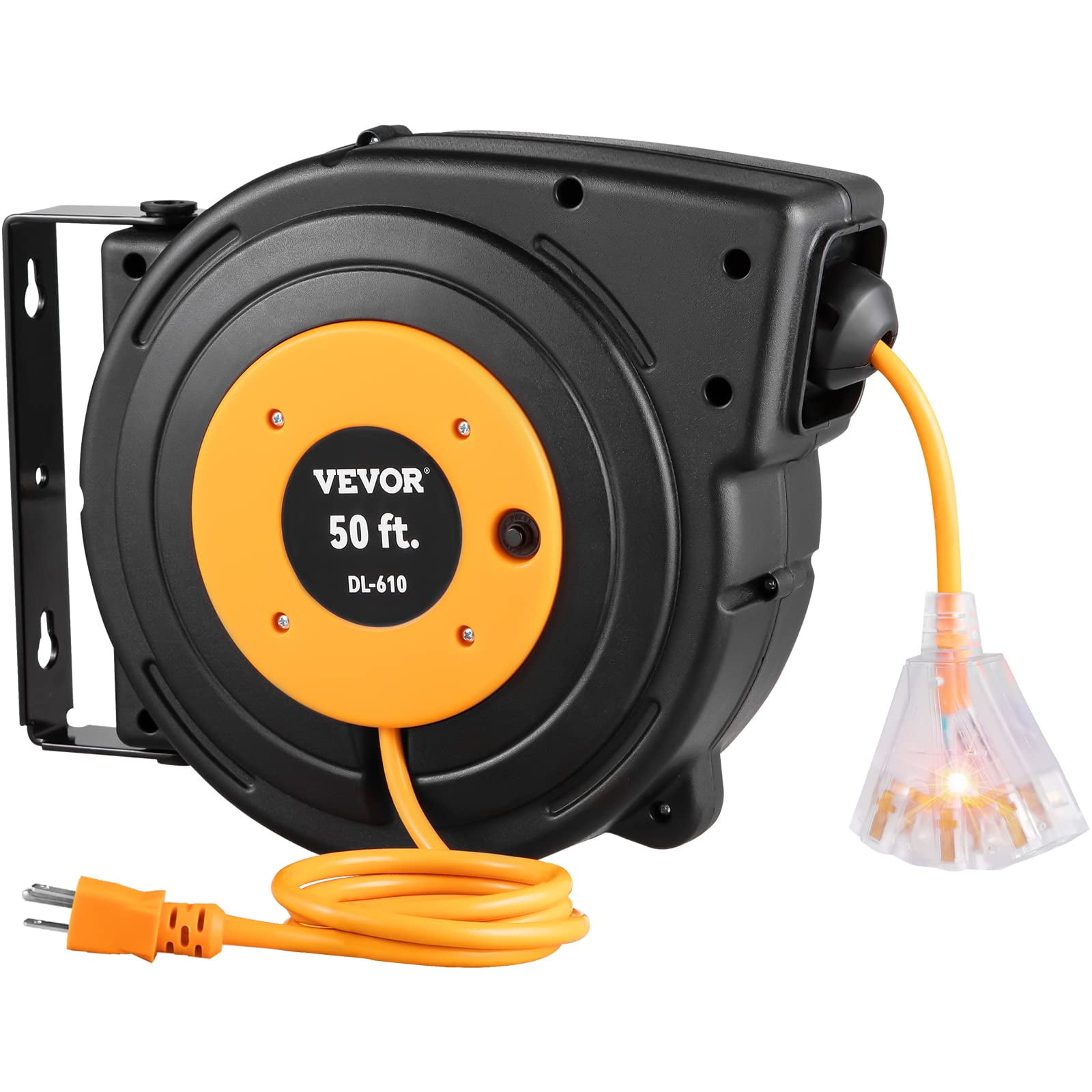 Carrete De Cable De Extensión Retráctil Vevor De 50 Pies Con Triple Salida