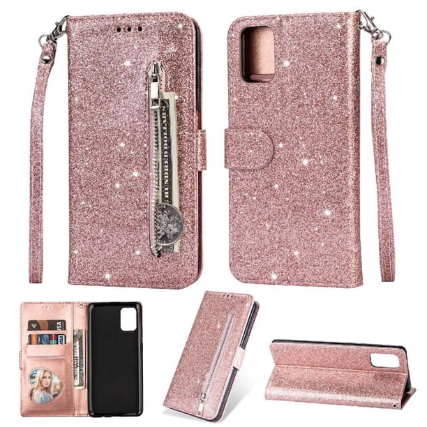 Funda para FOXDOCK Elegante funda Samsung Galaxy M51 Glitter con cremallera-Ideal para el uso diario
