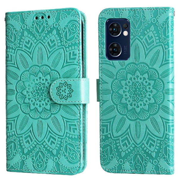 Funda tipo cartera FOXDOCK para OPPO Find X5 Lite , diseño girasol en relieve, cuero PU, cierre magnético, soporte y tarjetero