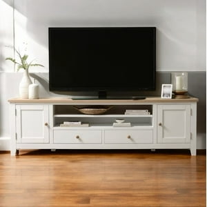 Arca Muebles - Rack De Tv De Madera 180X40X65 Color Blanco Cubierta Natural