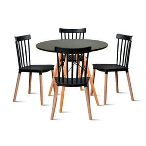 Klik Muebles - Comedor Mesa Redonda Negra 80Cm + 4 Sillas Windsor Negras