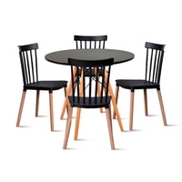 Klik Muebles - Comedor Mesa Redonda Negra 80Cm + 4 Sillas Windsor Negras