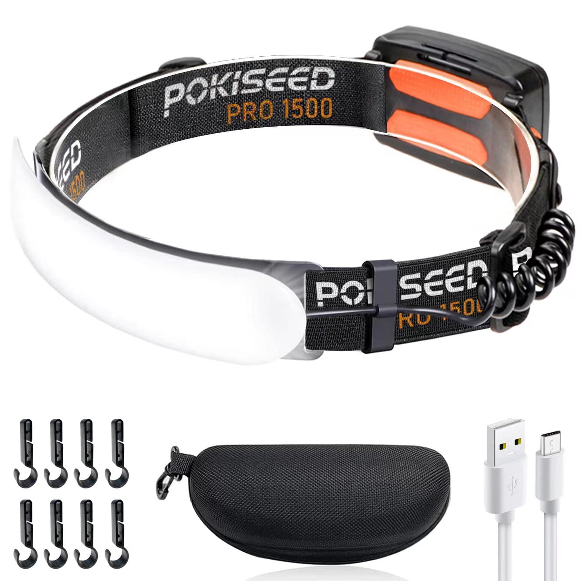 Linterna Frontal Pokiseed, 1500 Lúmenes, Led Recargable, Haz De 230°