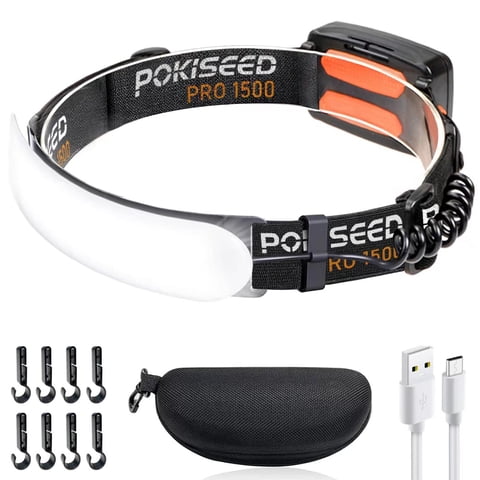 Linterna Frontal Pokiseed, 1500 Lúmenes, Led Recargable, Haz De 230°