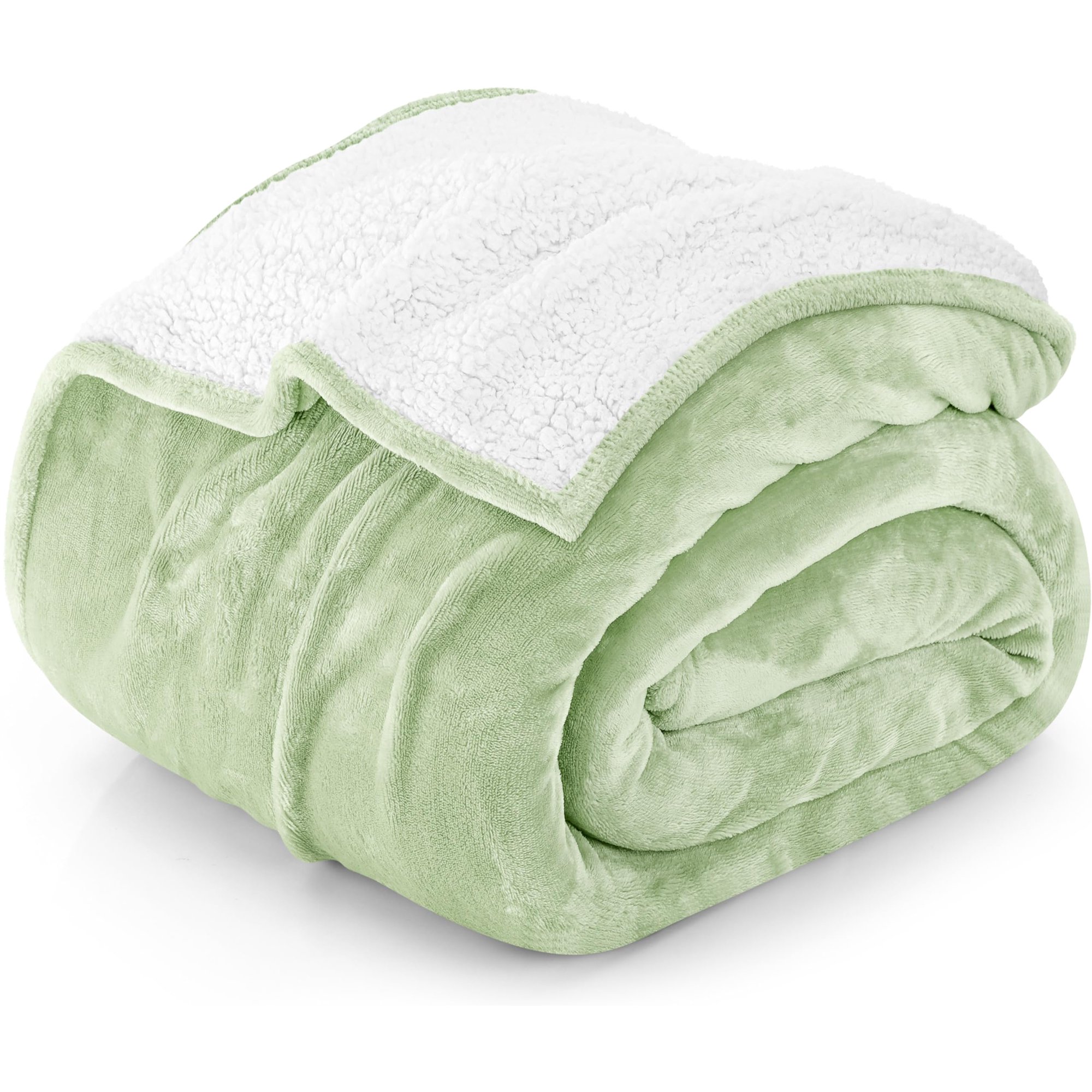 Blanket Utopia Bedding Sherpa, Tamaño Doble, Color Verde Salvia, 168 X 152 Cm