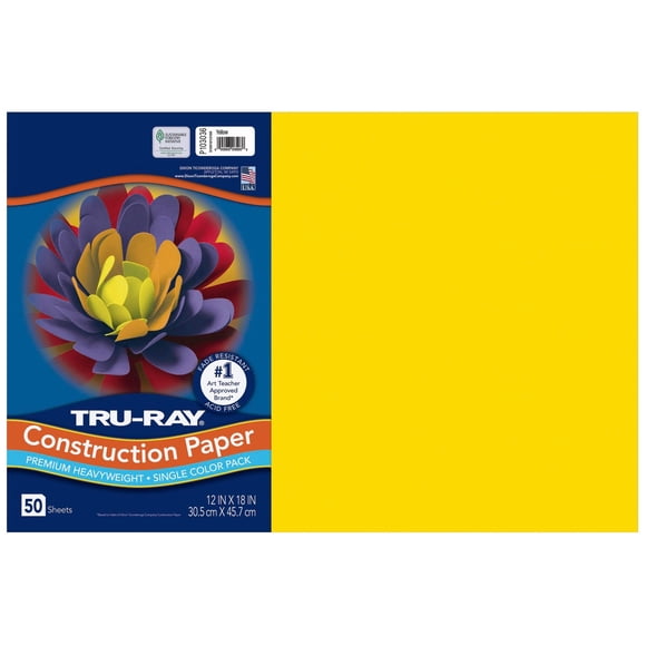 Papel de construcción Tru-Ray 50% reciclado, 12 x 18 cm, 50 hojas, color amarillo