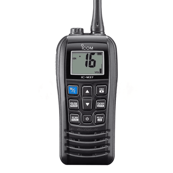ICOM IC-M37 Rádio VHF Marítimo Portátil 5W IPX7 Flutuante, Canal 16 Emergência para Navegação e Pesca