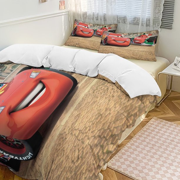 Cars Piston Cup Circuit Blue, Red, Lightning McQueen And Mater 3 Piece Toddler Thickening Bed Set - Comforter