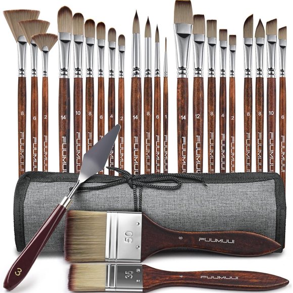 Set De Pinceles 25 Piezas 9 Formas Para Óleo Y Acrílico