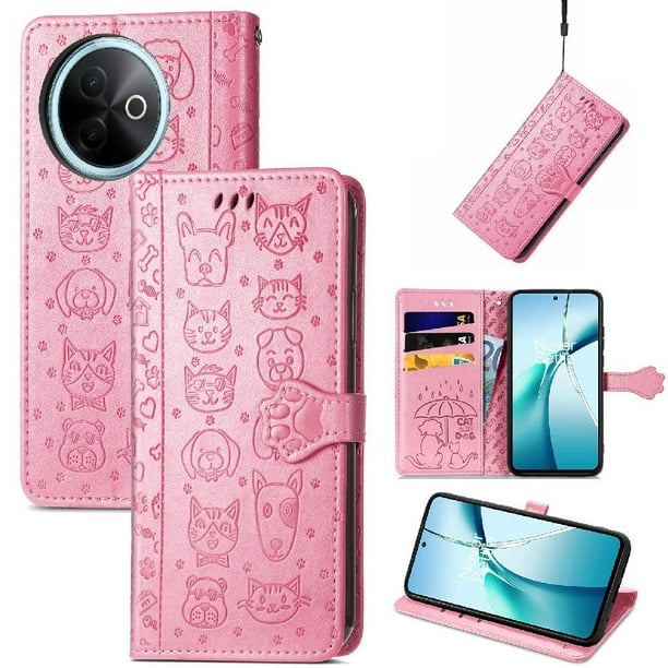Funda Cartera FOXDOCK para Vivo Y39 5G , Flip PU con Relieve de Gatos y Perros, Tarjetero y Soporte