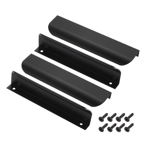 Uxcell 4 piezas de tiradores para gabinetes, tiradores de borde de aleación de aluminio de 6 pulgadas, tirador de dedo plano oculto para montaje trasero, negro