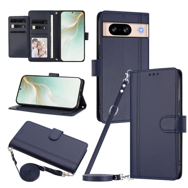 Funda Cartera para Google Pixel 8 con Bolsillo para Billetes, Azul